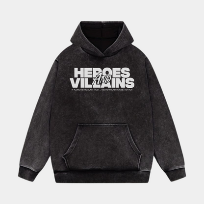 HEROES & VILLAINS OVERSIZED ACID WASH HOODIE