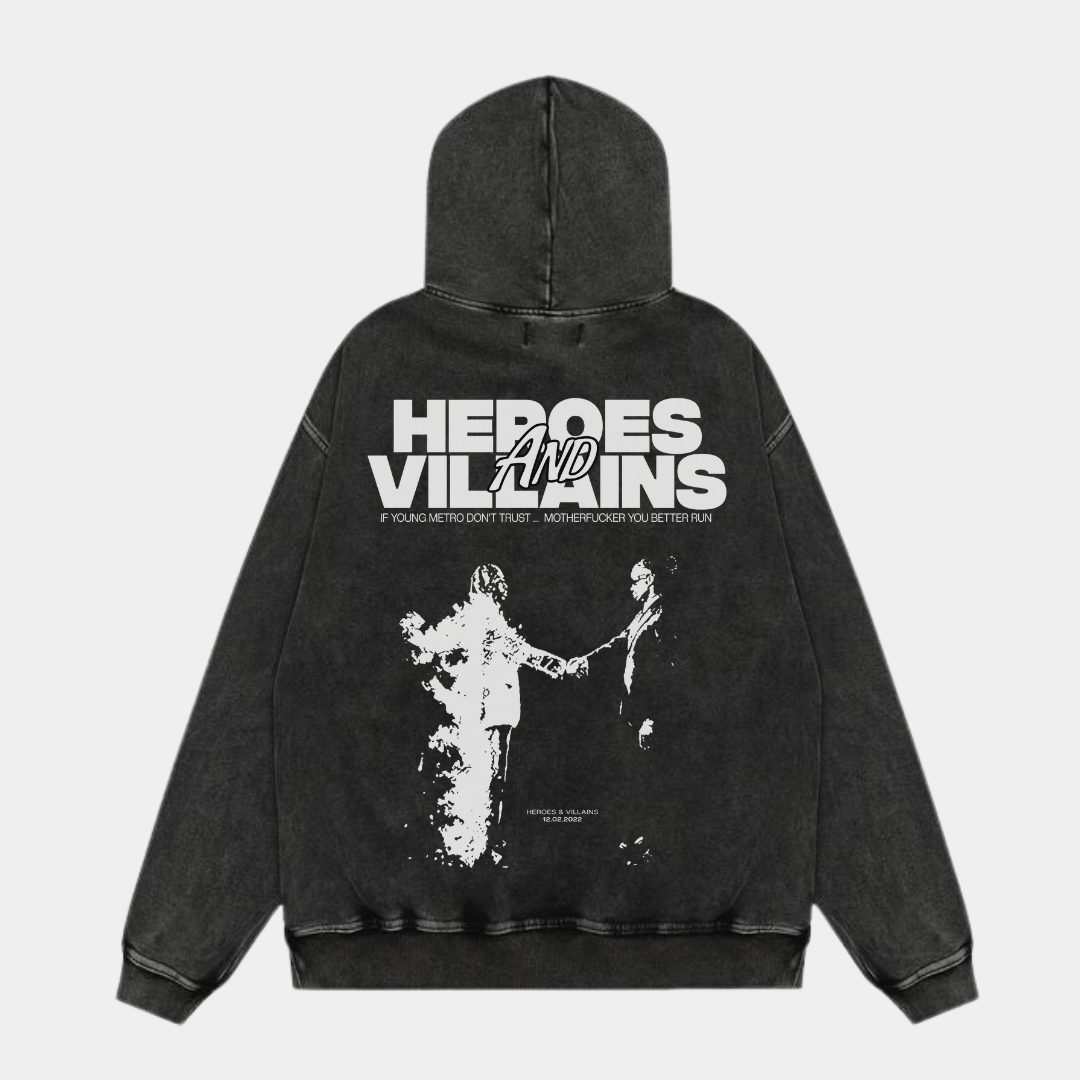 HEROES & VILLAINS OVERSIZED ACID WASH HOODIE