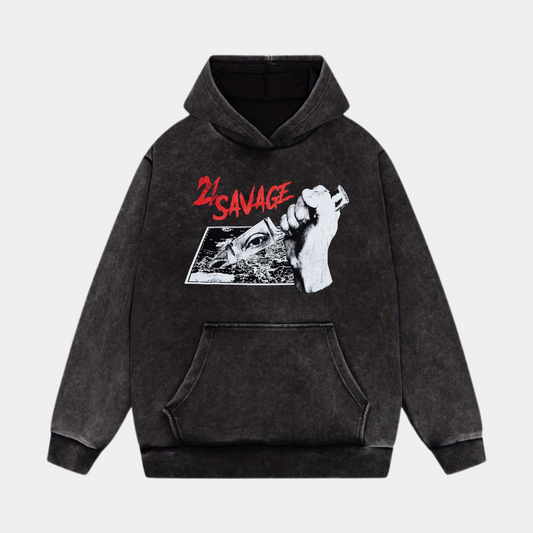 21 SAVAGE ACID WASH OVERSIZED HOODIE