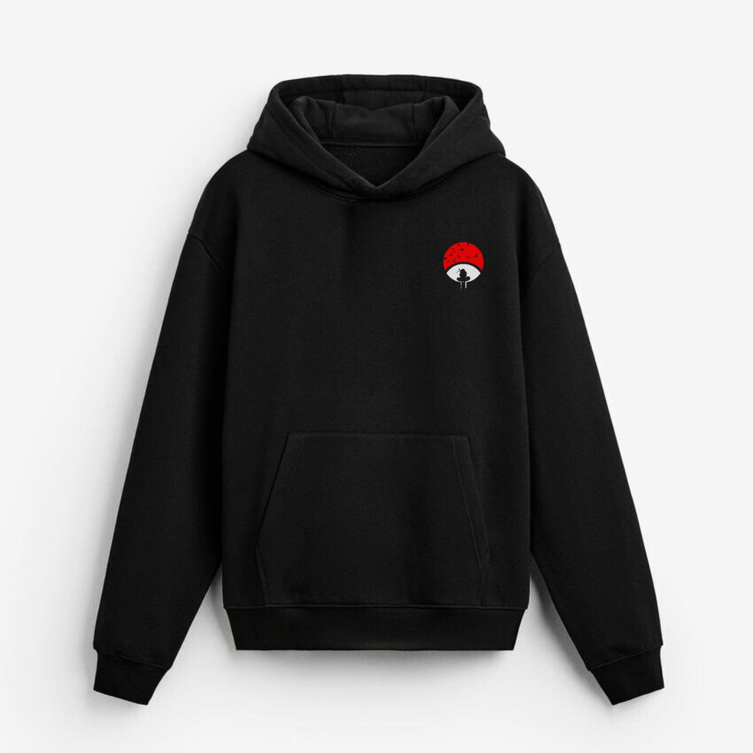 CLAN LOGO EMBROIDERED OVERSIZED BLACK HOODIE